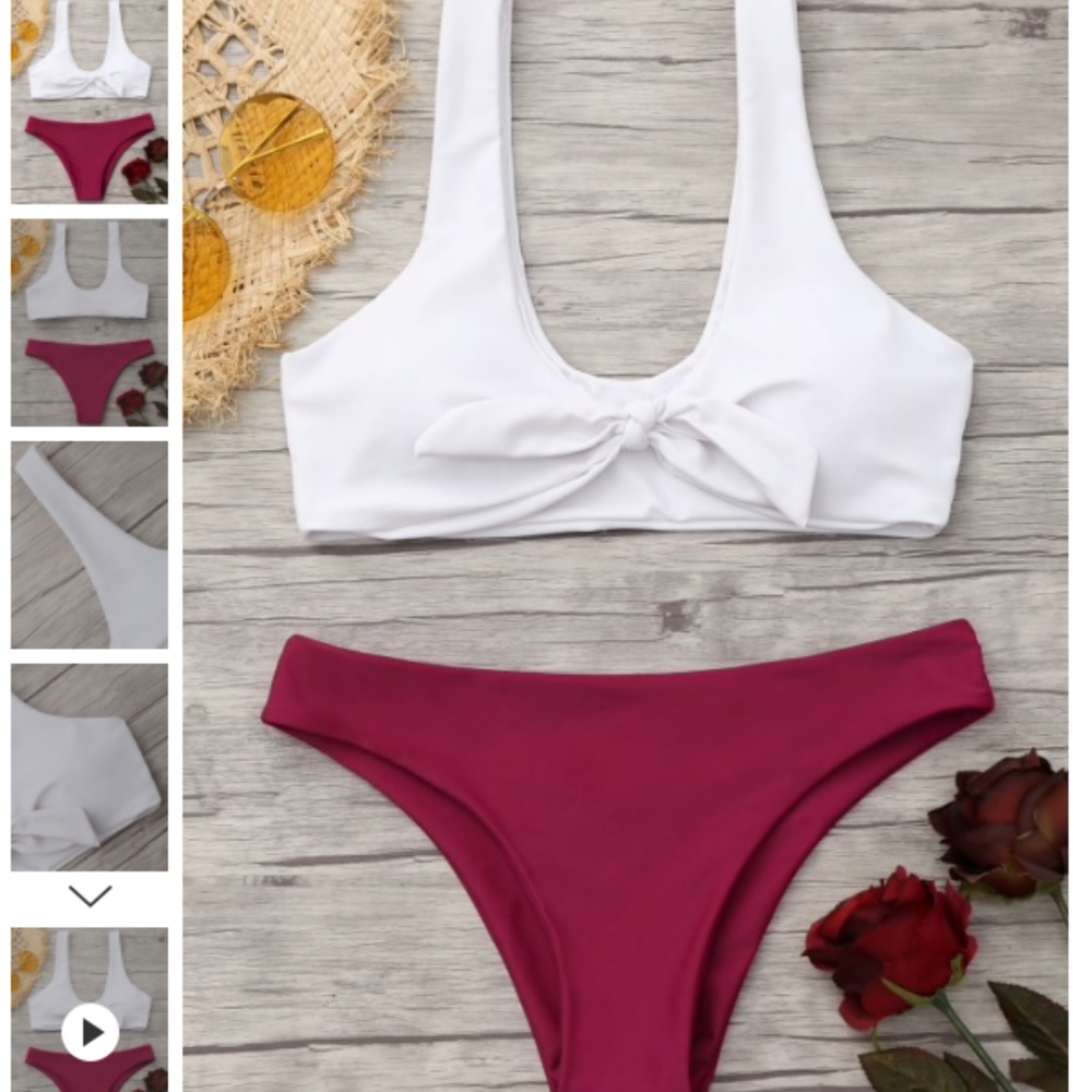 NWOT Knotted Bralette Bikini White and Red